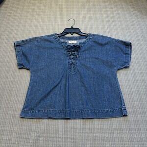 Madewell Denim Lace Up Top Womens Small Blue Boho Coastal Americana Indie